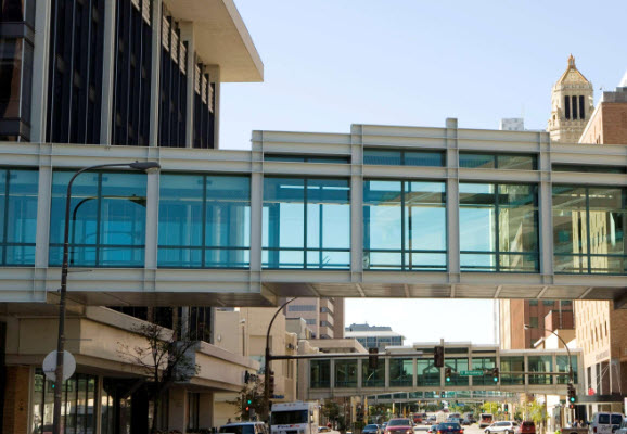 Exterior view on one of the Rochester MN skyway corridors