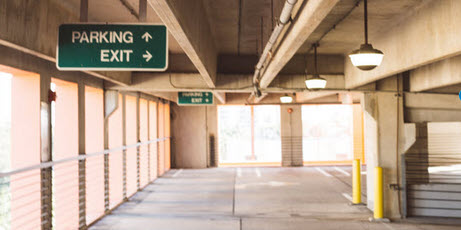 A view of a parking Ramp with link to Experience Rochesters page providing more information on the parking ramp